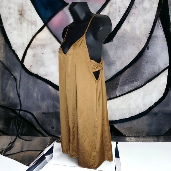 PST Project Social T Gold Satin Slip Mini Dress Chemise Size S Party Date Night - Picture 2 of 14